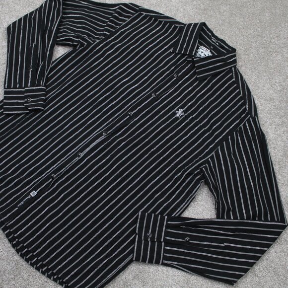 Southpole Premium Shirt Men XL Black/Silver Stripe Pearl Snap Long Sleeve Button - Picture 3 of 13